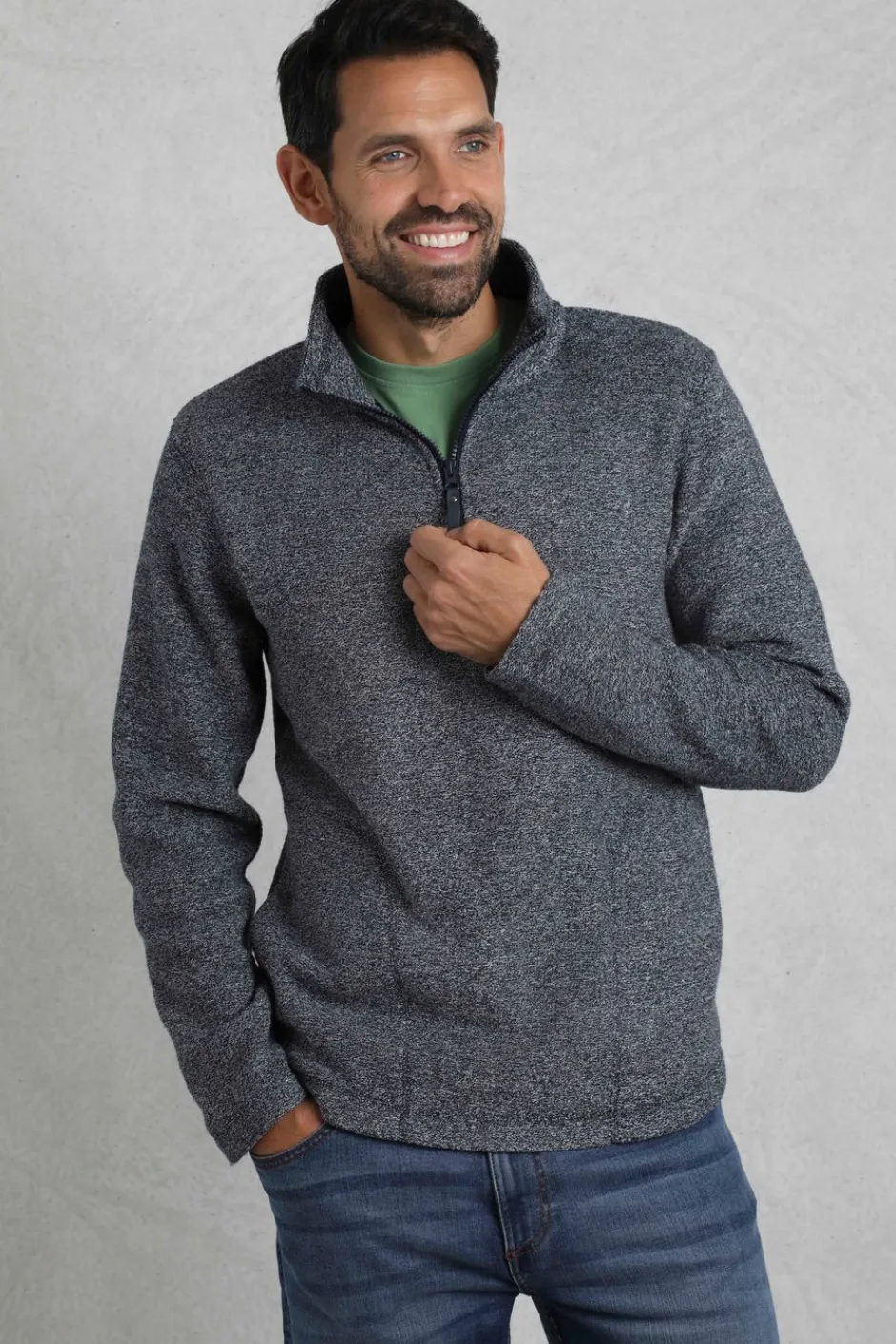 Weird Fish Fleece|Laramie Eco 1/4 Zip Snow Marl Fleece Navy