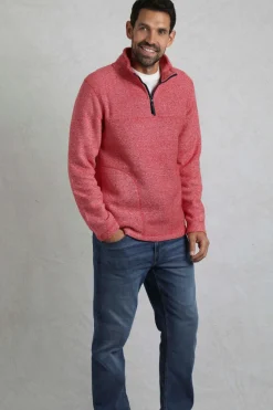Weird Fish Fleece|Laramie Eco 1/4 Zip Snow Marl Fleece Tango Red