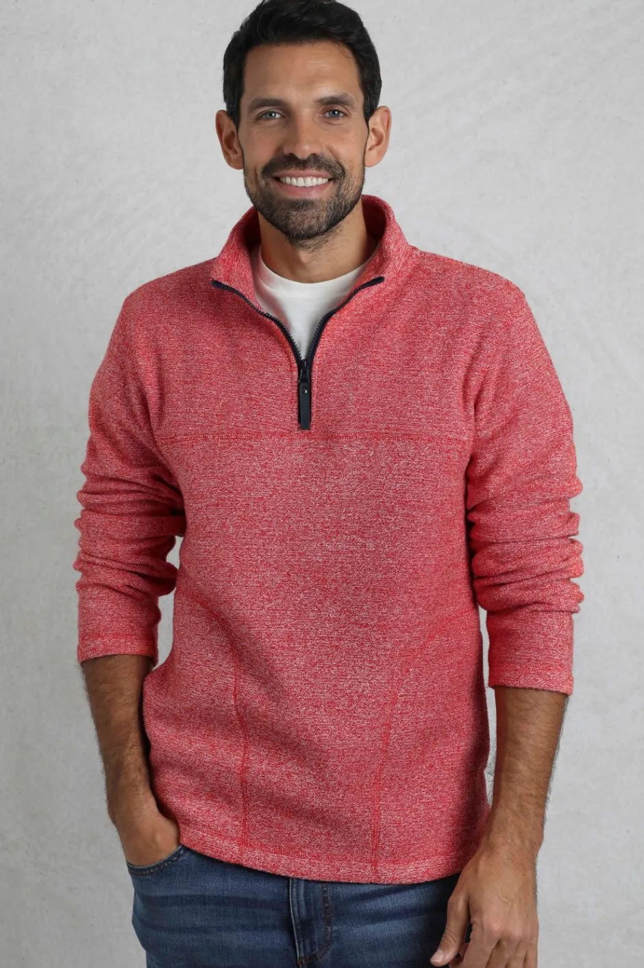 Weird Fish Fleece|Laramie Eco 1/4 Zip Snow Marl Fleece Tango Red