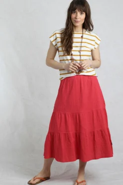 Weird Fish Skirts|Lathika Organic Cotton Tiered Midi Skirt Crimson