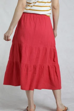 Weird Fish Skirts|Lathika Organic Cotton Tiered Midi Skirt Crimson