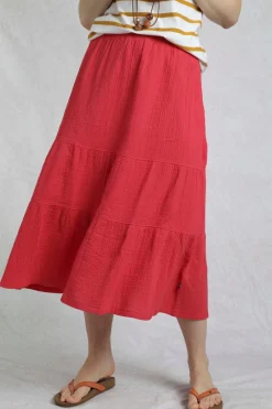 Weird Fish Skirts|Lathika Organic Cotton Tiered Midi Skirt Crimson