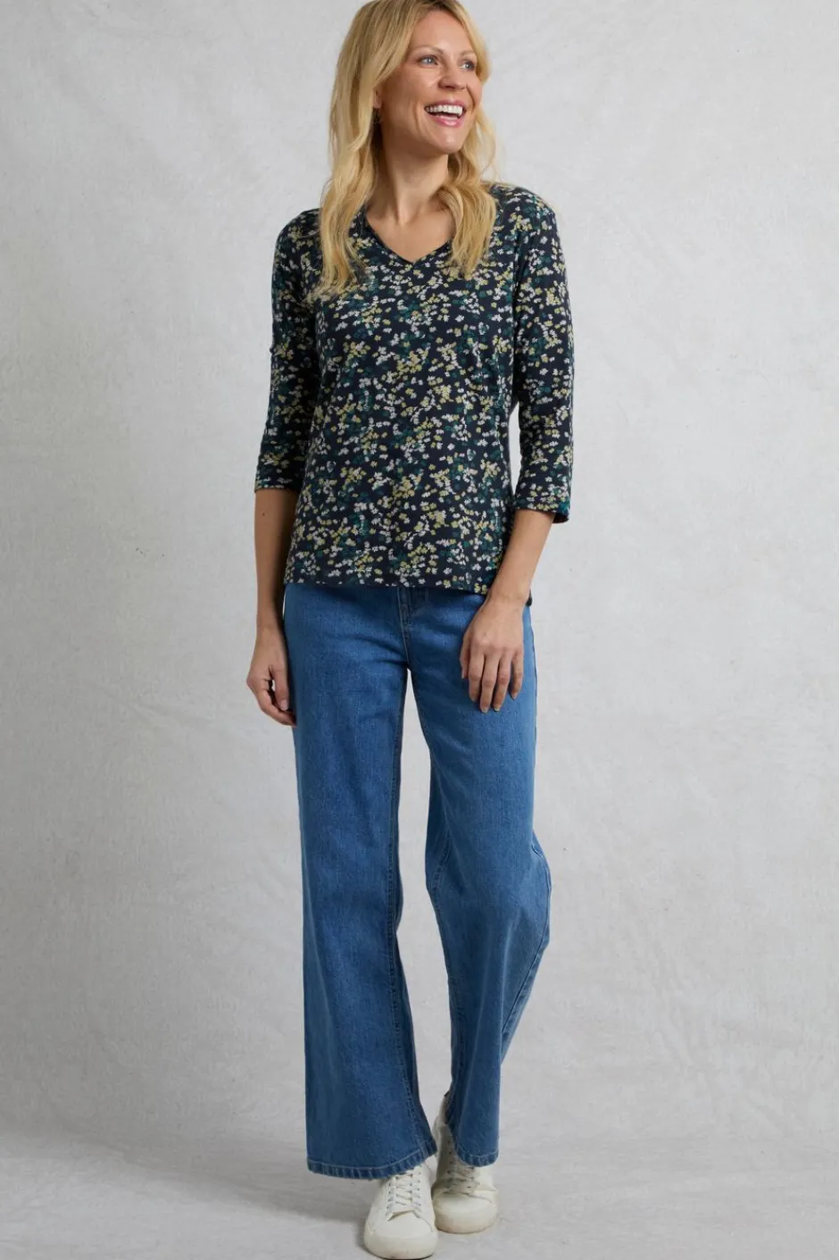 Weird Fish Tunics|Tops & T-Shirts|Laveda Organic Cotton Printed Slub Jersey T-Shirt Twilight