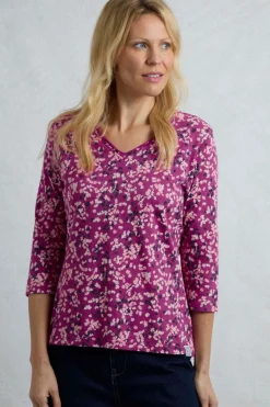 Weird Fish Tunics|Tops & T-Shirts|Laveda Organic Cotton Printed Slub Jersey T-Shirt Dark Raspberry