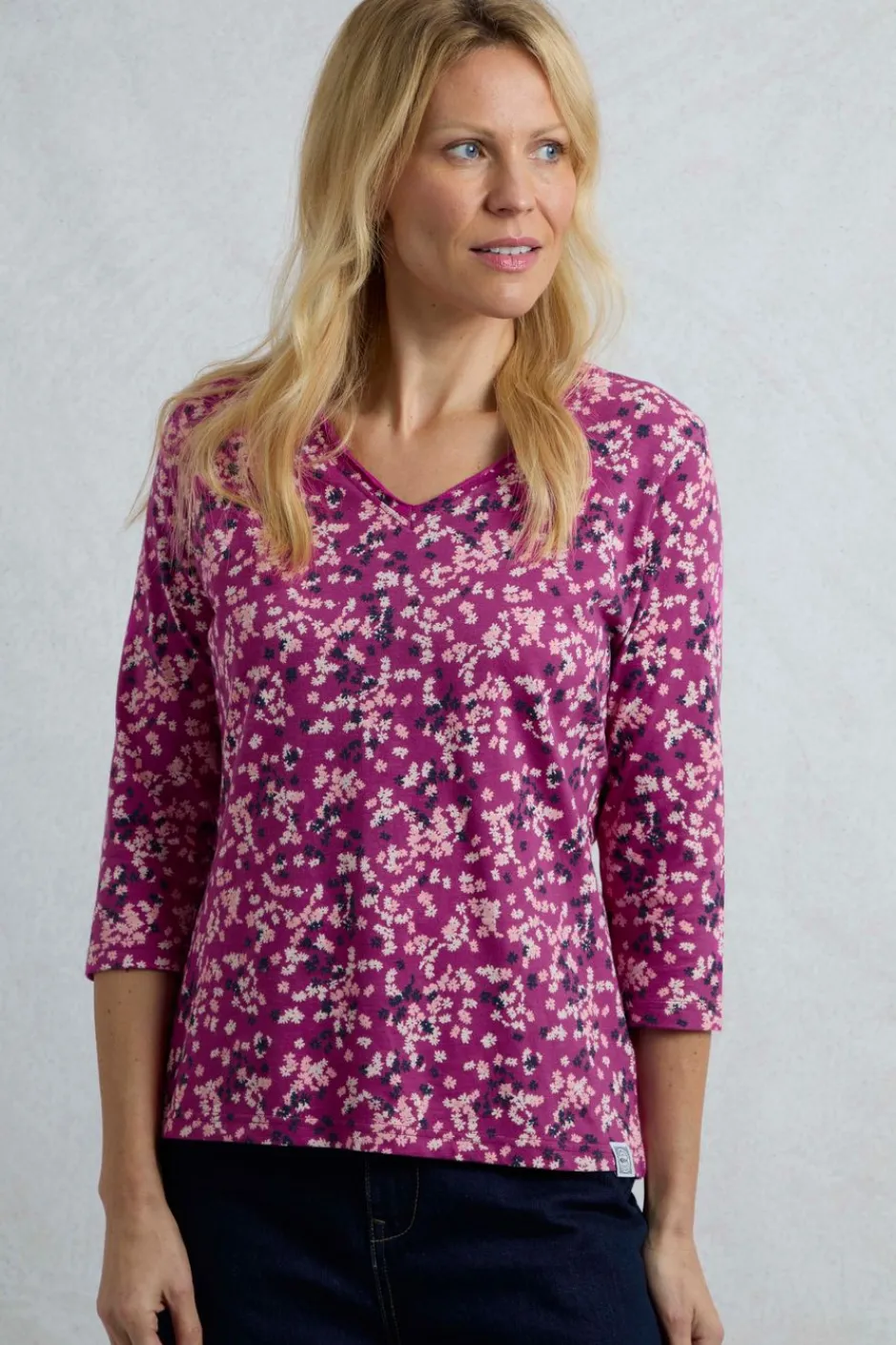 Weird Fish Tunics|Tops & T-Shirts|Laveda Organic Cotton Printed Slub Jersey T-Shirt Dark Raspberry