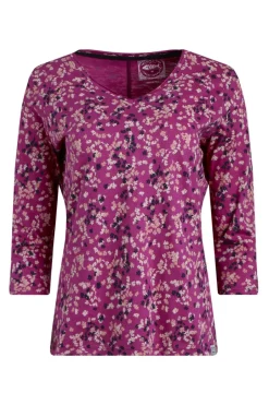 Weird Fish Tunics|Tops & T-Shirts|Laveda Organic Cotton Printed Slub Jersey T-Shirt Dark Raspberry