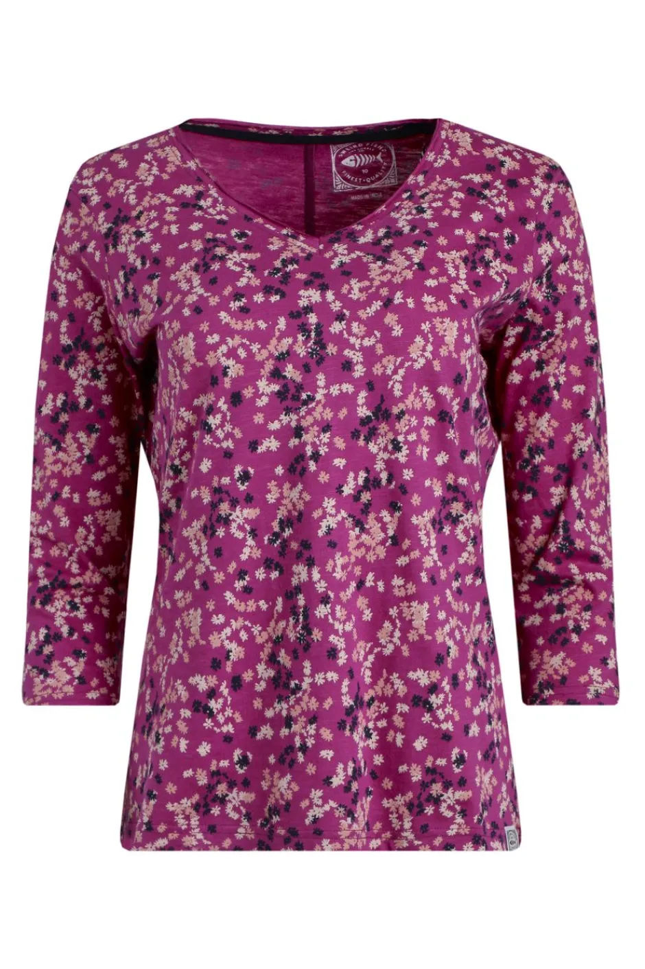 Weird Fish Tunics|Tops & T-Shirts|Laveda Organic Cotton Printed Slub Jersey T-Shirt Dark Raspberry
