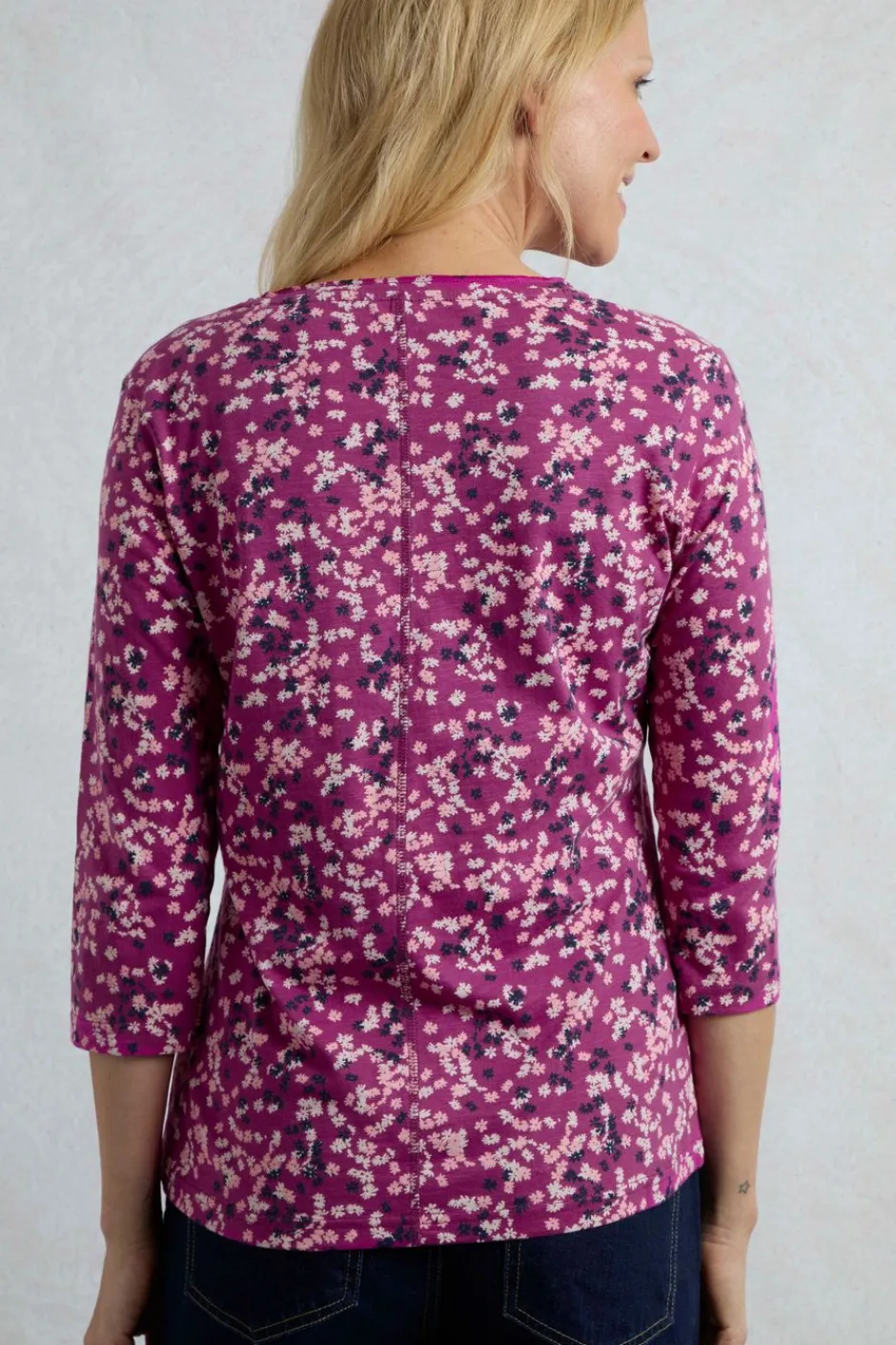 Weird Fish Tunics|Tops & T-Shirts|Laveda Organic Cotton Printed Slub Jersey T-Shirt Dark Raspberry