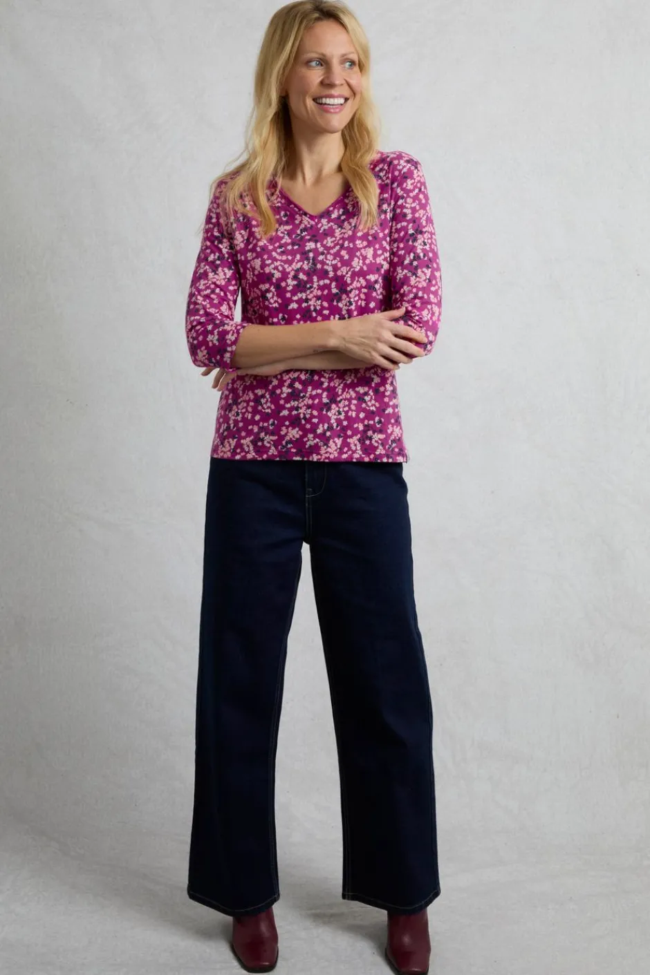 Weird Fish Tunics|Tops & T-Shirts|Laveda Organic Cotton Printed Slub Jersey T-Shirt Dark Raspberry
