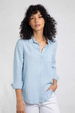 Weird Fish Tunics|Tops & T-Shirts|Layla Linen Rich Long Sleeve Shirt Sky Blue