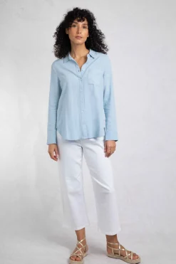 Weird Fish Tunics|Tops & T-Shirts|Layla Linen Rich Long Sleeve Shirt Sky Blue