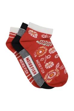 Weird Fish Socks & Tights|Socks & Tights|Loretta Trainer Socks 3 Pack Tango Red