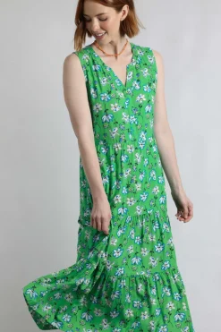 Weird Fish Dresses|Mala Lenzing EcoVero™ Printed Sleeveless Dress Grass Green