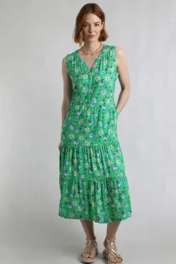 Weird Fish Dresses|Mala Lenzing EcoVero™ Printed Sleeveless Dress Grass Green