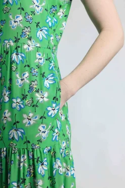 Weird Fish Dresses|Mala Lenzing EcoVero™ Printed Sleeveless Dress Grass Green