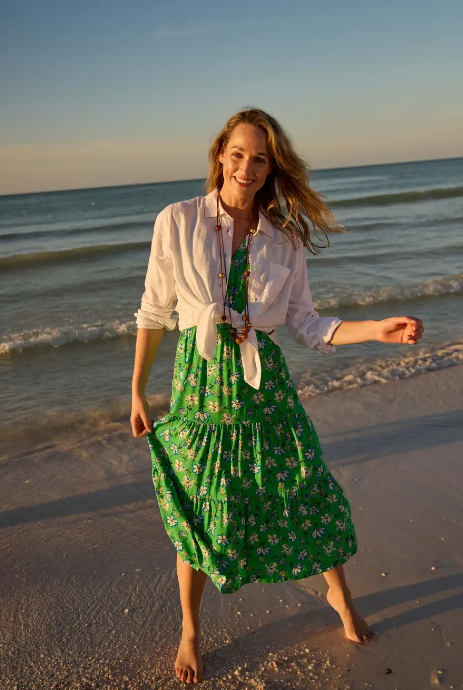 Weird Fish Dresses|Mala Lenzing EcoVero™ Printed Sleeveless Dress Grass Green