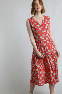 Weird Fish Dresses|Mala Lenzing EcoVero™ Printed Sleeveless Dress Red