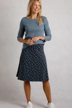 Weird Fish Skirts|Malmo Bird Print Jersey Stretch Skirt Dark Navy