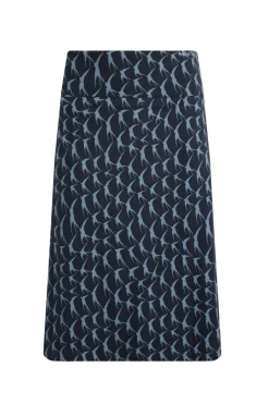 Weird Fish Skirts|Malmo Bird Print Jersey Stretch Skirt Dark Navy