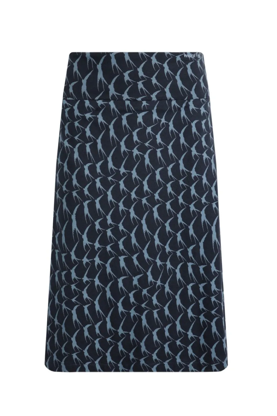 Weird Fish Skirts|Malmo Bird Print Jersey Stretch Skirt Dark Navy