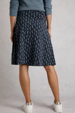 Weird Fish Skirts|Malmo Bird Print Jersey Stretch Skirt Dark Navy