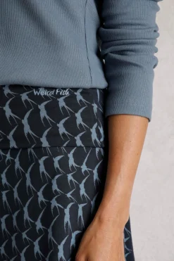 Weird Fish Skirts|Malmo Bird Print Jersey Stretch Skirt Dark Navy