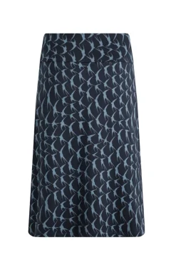 Weird Fish Skirts|Malmo Bird Print Jersey Stretch Skirt Dark Navy