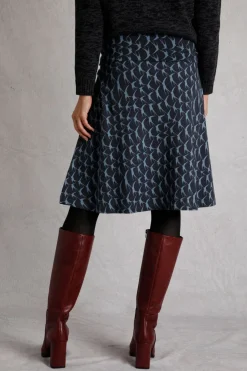 Weird Fish Skirts|Malmo Bird Print Jersey Stretch Skirt Dark Navy