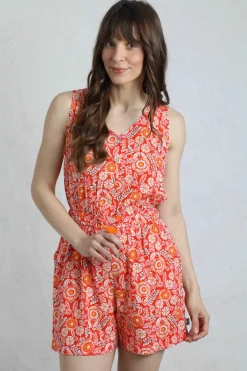 Weird Fish Dresses|Leggings|Mare Eco Viscose Printed Playsuit Tango Red