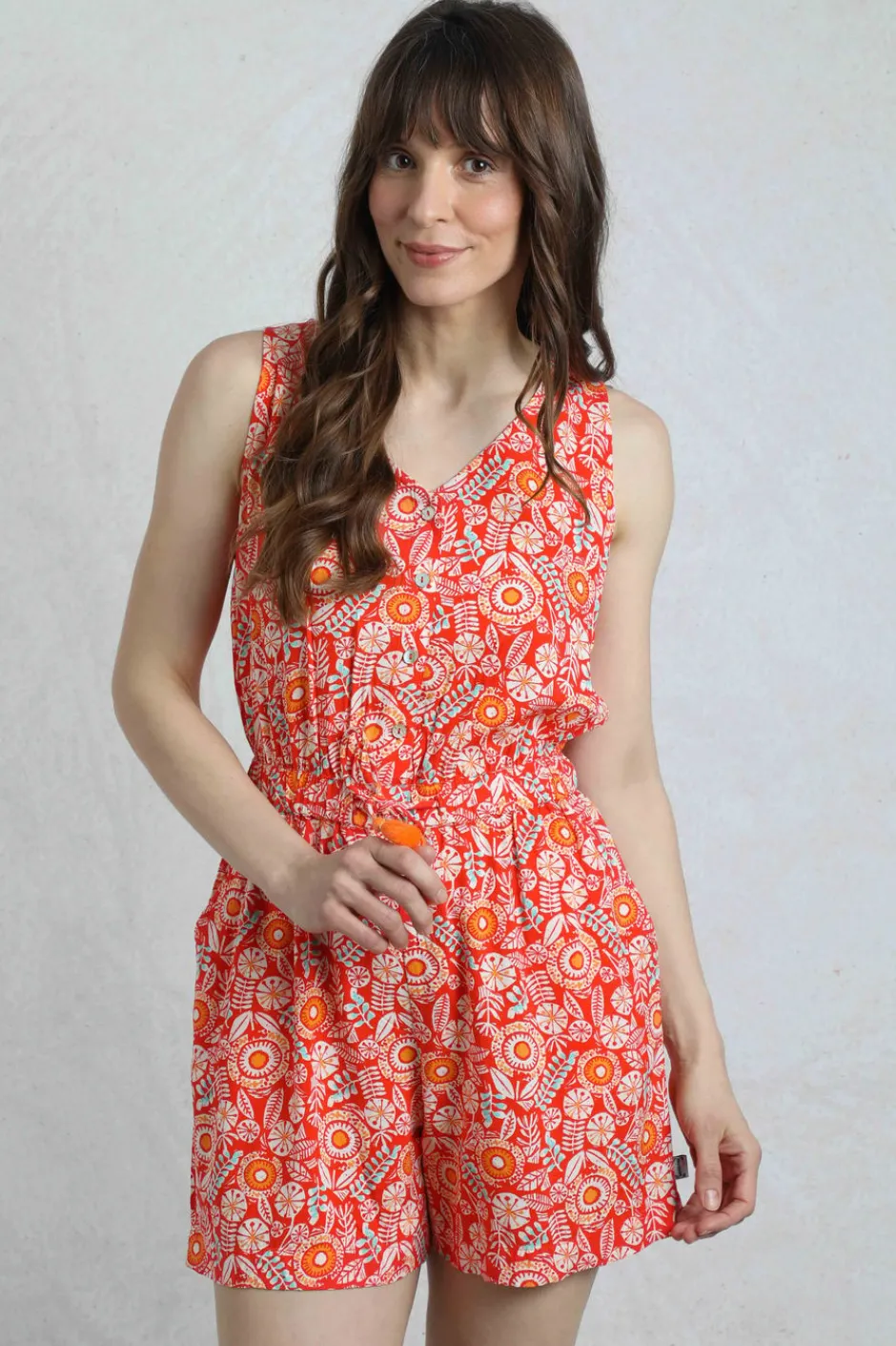 Weird Fish Dresses|Leggings|Mare Eco Viscose Printed Playsuit Tango Red