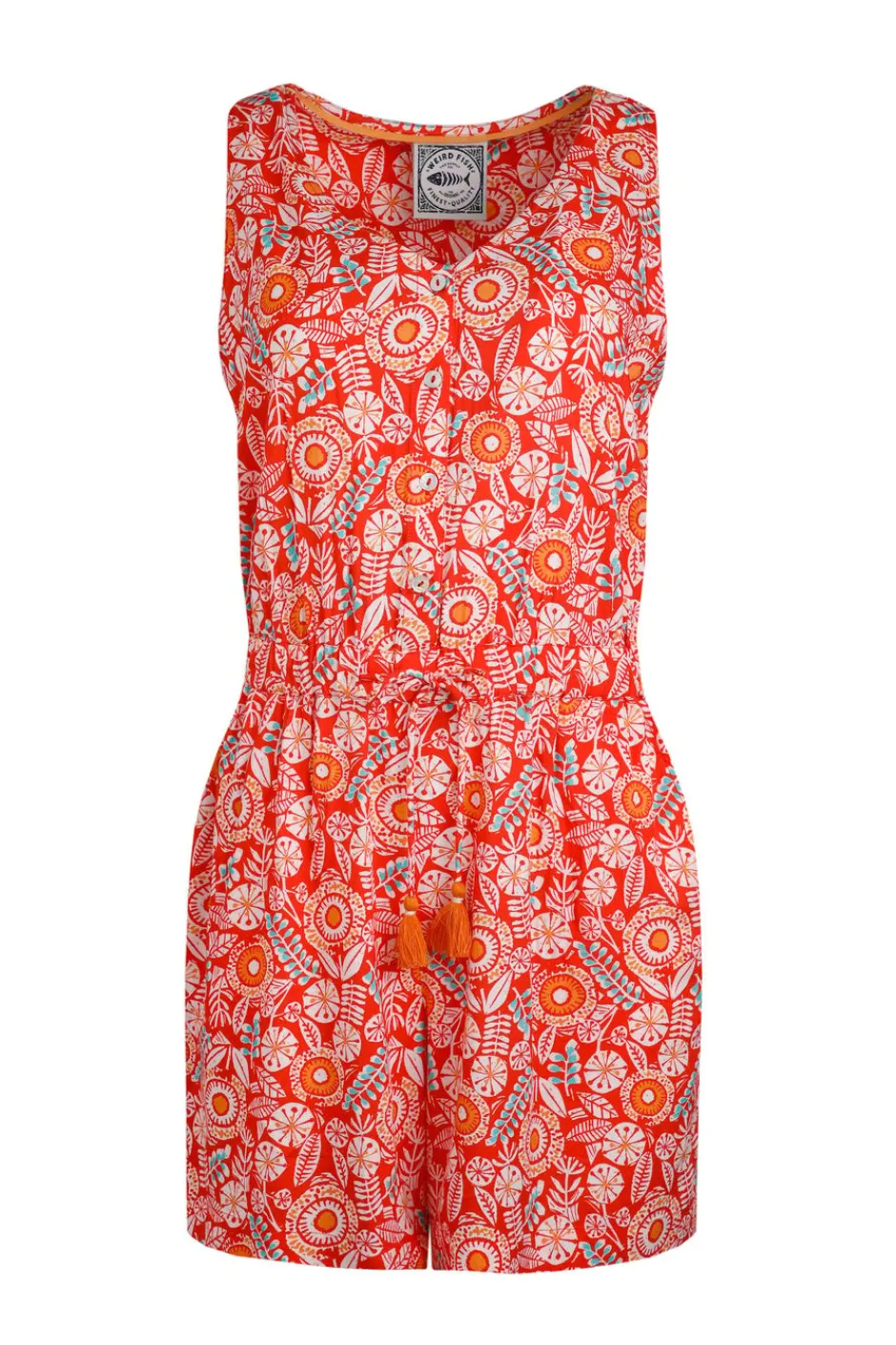 Weird Fish Dresses|Leggings|Mare Eco Viscose Printed Playsuit Tango Red