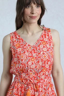 Weird Fish Dresses|Leggings|Mare Eco Viscose Printed Playsuit Tango Red