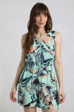 Weird Fish Dresses|Leggings|Mare Eco Viscose Printed Playsuit Seafoam