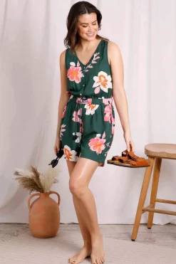 Weird Fish Dresses|Mare Eco Viscose Printed Playsuit Dusky Green