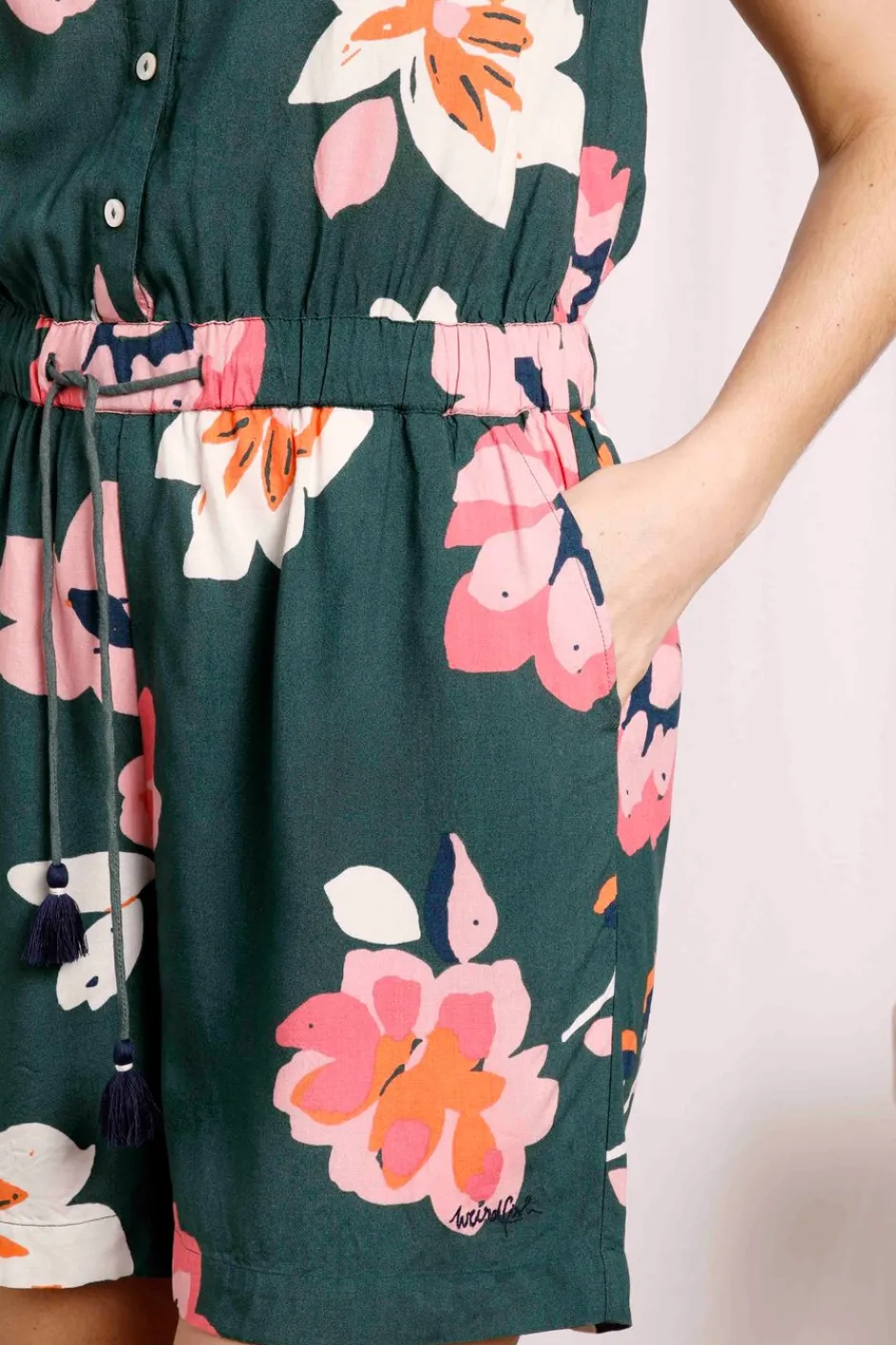 Weird Fish Dresses|Mare Eco Viscose Printed Playsuit Dusky Green