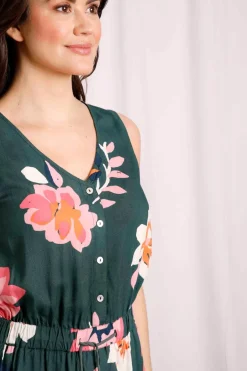 Weird Fish Dresses|Mare Eco Viscose Printed Playsuit Dusky Green