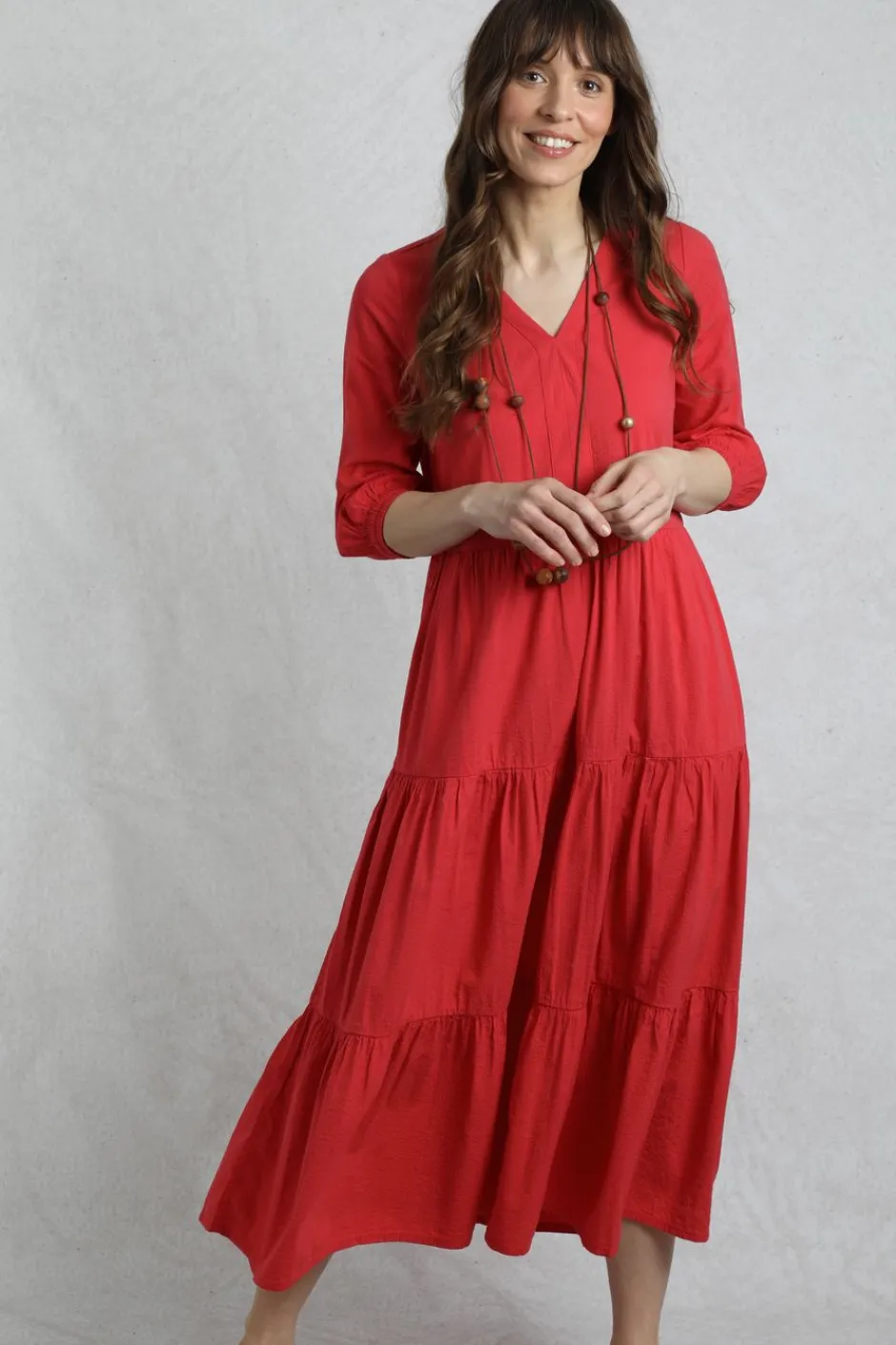 Weird Fish Dresses|Margo Seersucker Tiered Midi Dress Crimson