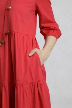 Weird Fish Dresses|Margo Seersucker Tiered Midi Dress Crimson