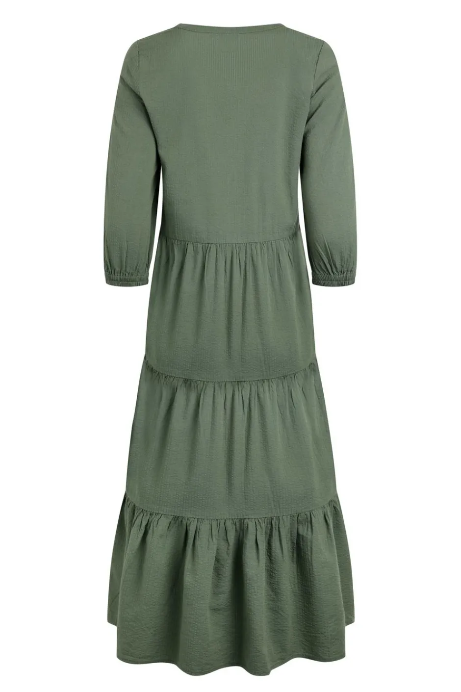 Weird Fish Dresses|Margo Seersucker Tiered Midi Dress Army Green