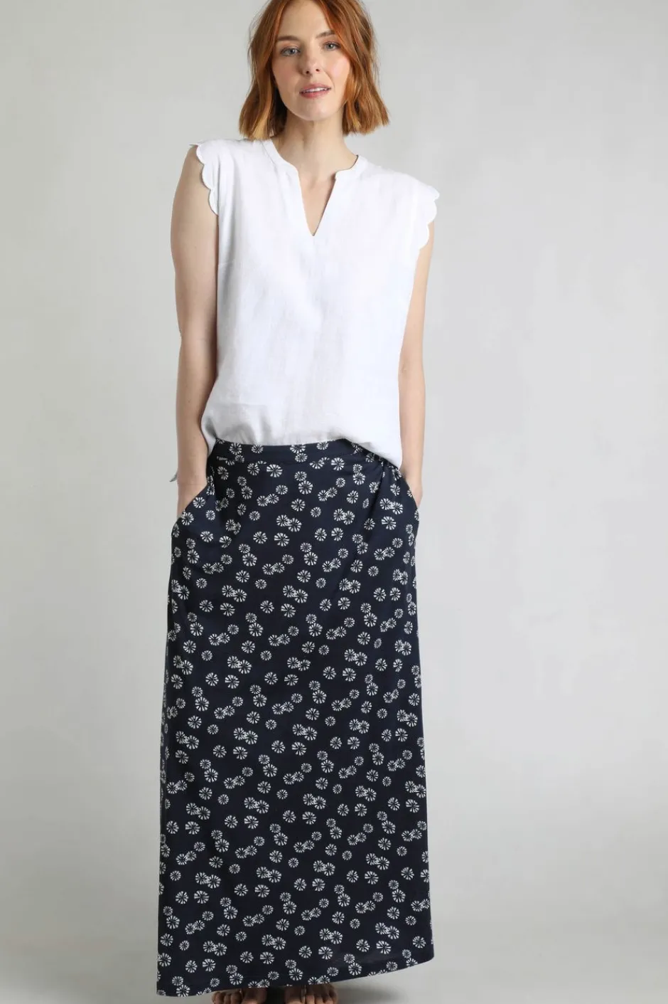 Weird Fish Skirts|Medivet Printed Jersey Maxi Skirt Navy Blue