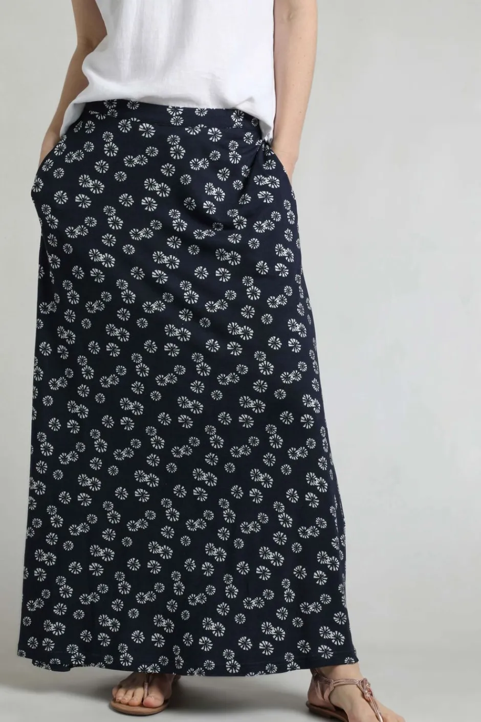 Weird Fish Skirts|Medivet Printed Jersey Maxi Skirt Navy Blue