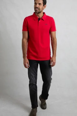 Weird Fish Polo & Rugby Shirts|Miles Organic Cotton Pique Polo Barberry Red Marl