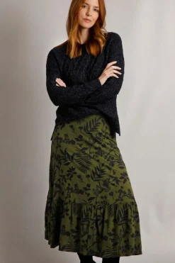 Weird Fish Skirts|Minerve Lenzing™ EcoVero™ Viscose Printed Midi Skirt Olive Green