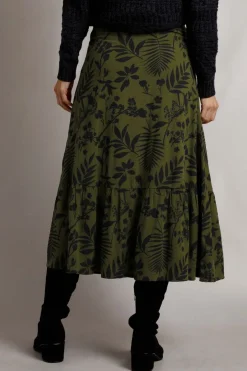 Weird Fish Skirts|Minerve Lenzing™ EcoVero™ Viscose Printed Midi Skirt Olive Green