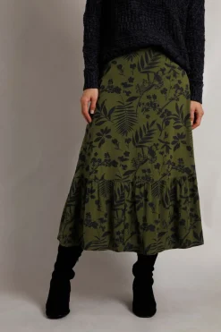 Weird Fish Skirts|Minerve Lenzing™ EcoVero™ Viscose Printed Midi Skirt Olive Green