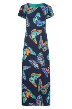 Weird Fish Dresses|Mirren Organic Cotton Printed Maxi Dress Dark Blue