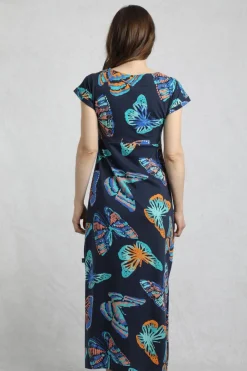 Weird Fish Dresses|Mirren Organic Cotton Printed Maxi Dress Dark Blue