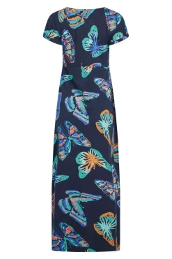 Weird Fish Dresses|Mirren Organic Cotton Printed Maxi Dress Dark Blue