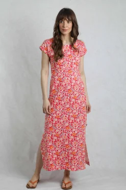 Weird Fish Dresses|Mirren Organic Cotton Printed Maxi Dress Tango Red