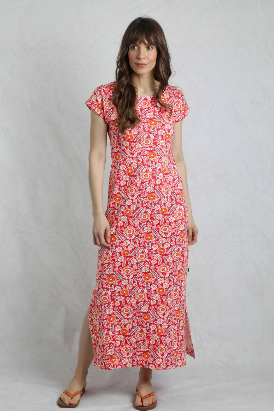 Weird Fish Dresses|Mirren Organic Cotton Printed Maxi Dress Tango Red